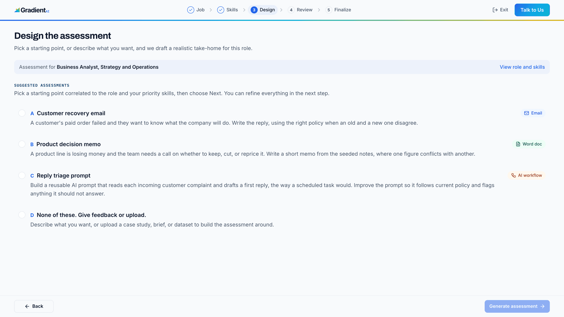 Create custom assessments by role