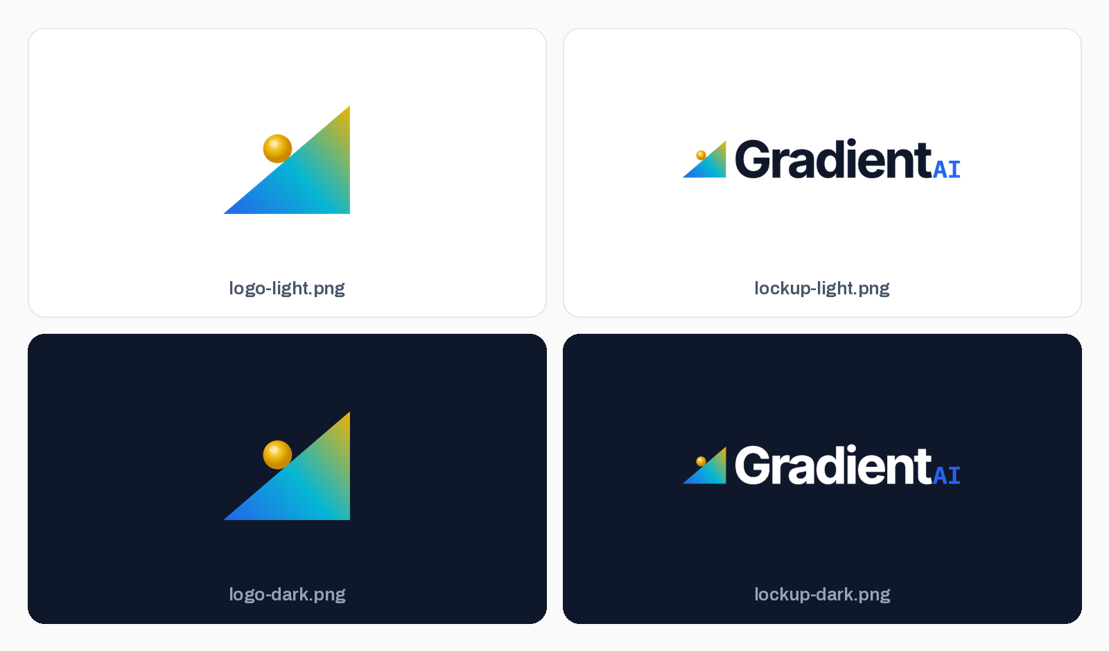 Our logo files ship inside the skill: the mark and the full lockup, each in light and dark.
